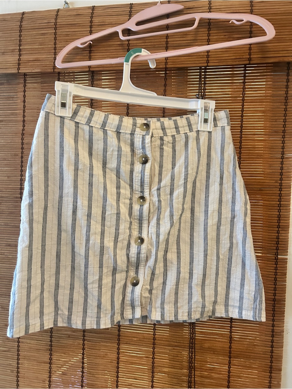 Abercrombie & Fitch Blue and White Striped Button-Front Mini Skirt